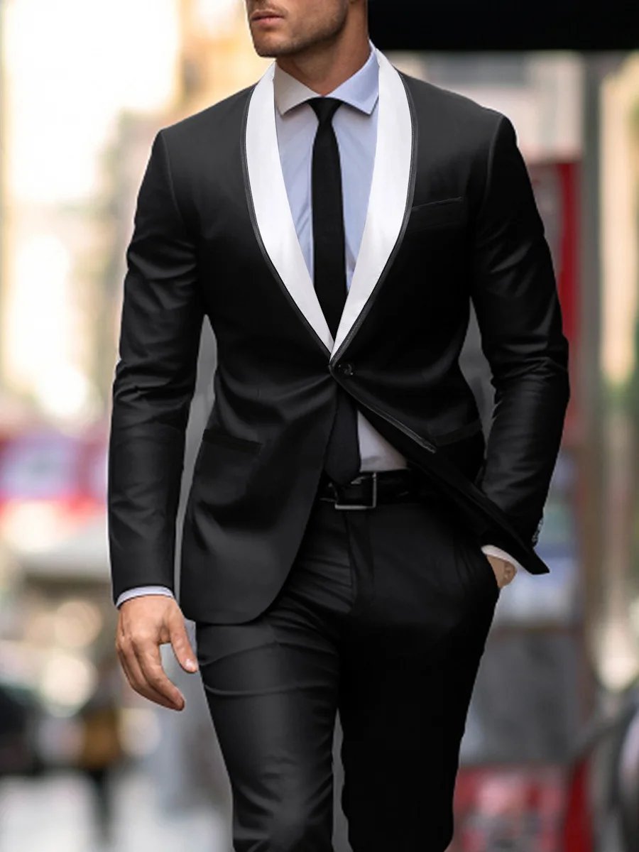 

2 Pieces Classic Black Wedding Men Suits Shawl Lapel Costume Homme Tuxedo Terno Masculino Slim Fit Blazer Jacket+Pant for Party