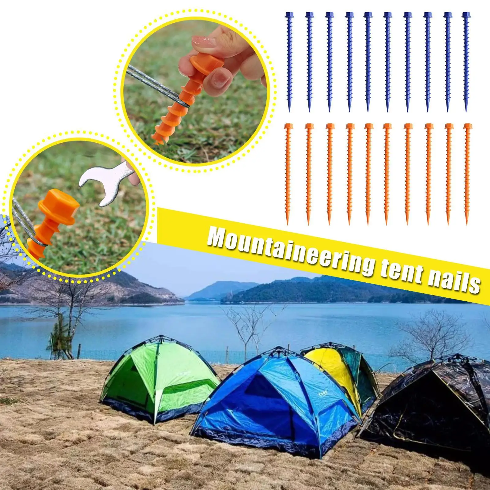 

10pcs Camping Mountaineering Tent Nails Outdoor Rainproof Canopy Fixed Lightweight Plastic Nails Hiking Camping Supplies