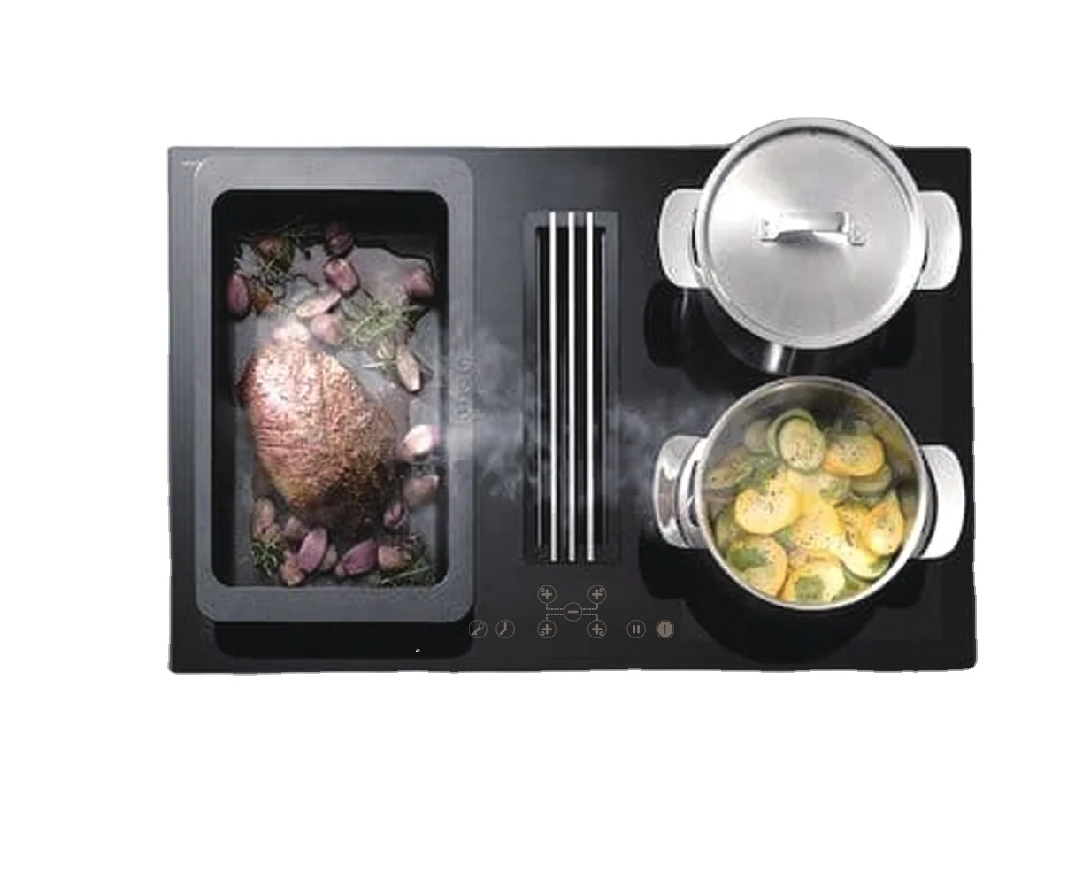 

Crystal Induction Hob 4 Burners Heating Induction Stove Hood 2 In 1 Household Kitchen Cooktop Bulit-in Induction Cooker