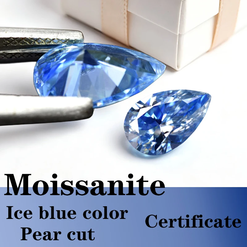 

Pear Cut Ice Blue Color Moissanite Synthetic Gemstone with Certificate Charms Gemstone