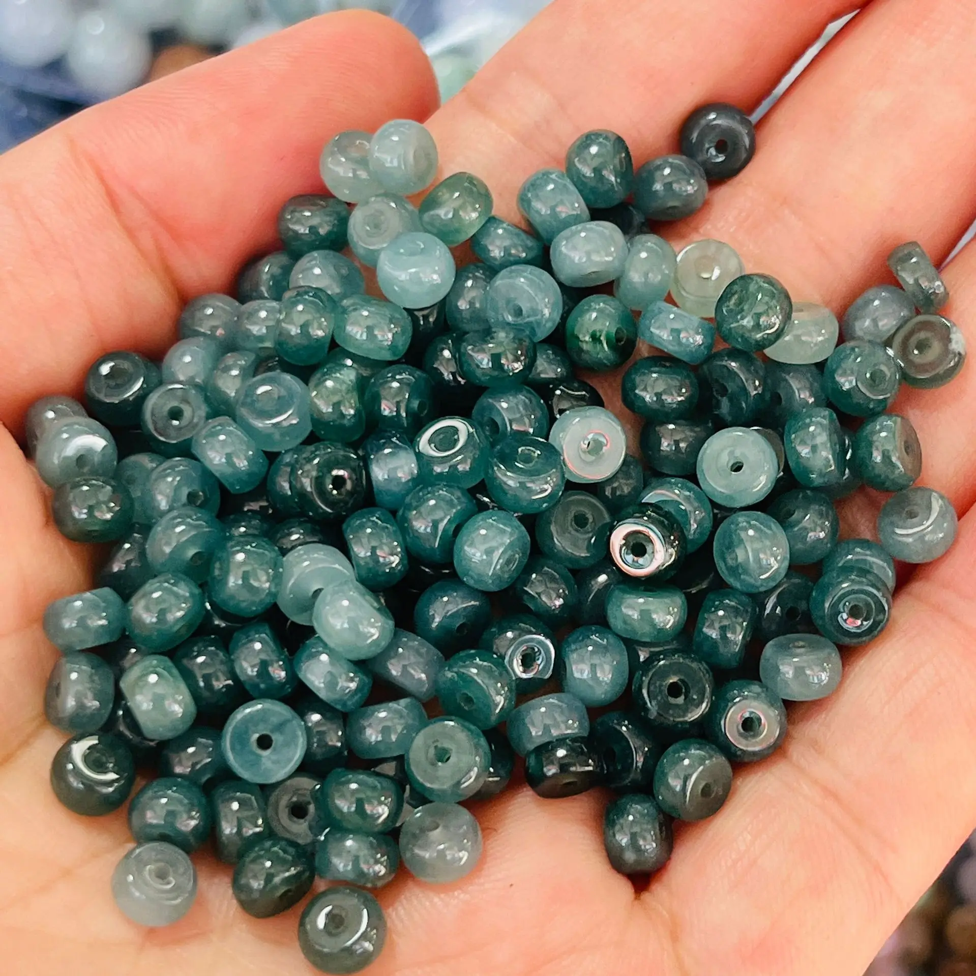 3*6mm Myanmar Jadeite Grade A Burma Blue Water Jade Spacer Beads For Jewelry Making Diy Bracelet Beaded Necklace Accessories