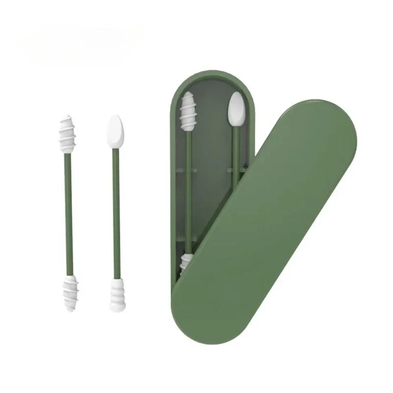 Kit di bastoncini per orecchie riutilizzabili in silicone con scatola Set di pulizia per orecchie con tampone per trucco morbido a doppia testa portatile