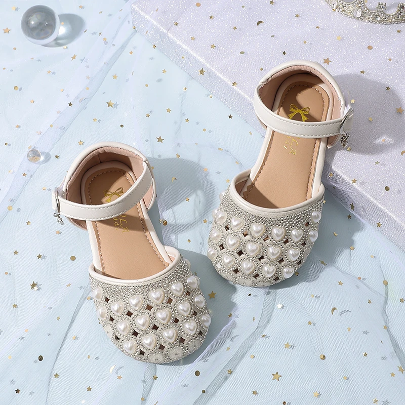 Meisjes Tenen Capped Sandalen Kleine Kinderen Parels Prinses Schoenen Zachte Zool Zomer Mode Kinderen Strass Halve Sandalen Flats