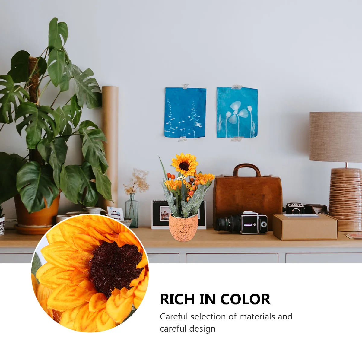 

Artificial Sunflower Potted Plant 25cm Silk Flowers for Indoor Home Decoration Arrangement Thanksgiving Gift Plastic Realistic