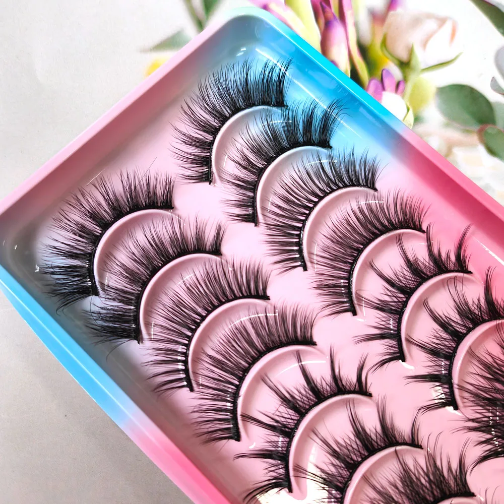 10 Pairs 3D Fluffy False Eyelashes 5 Different Style In One Tray Handmade Soft Full Strip Natrual Dramatic Look Eyelash Reusable