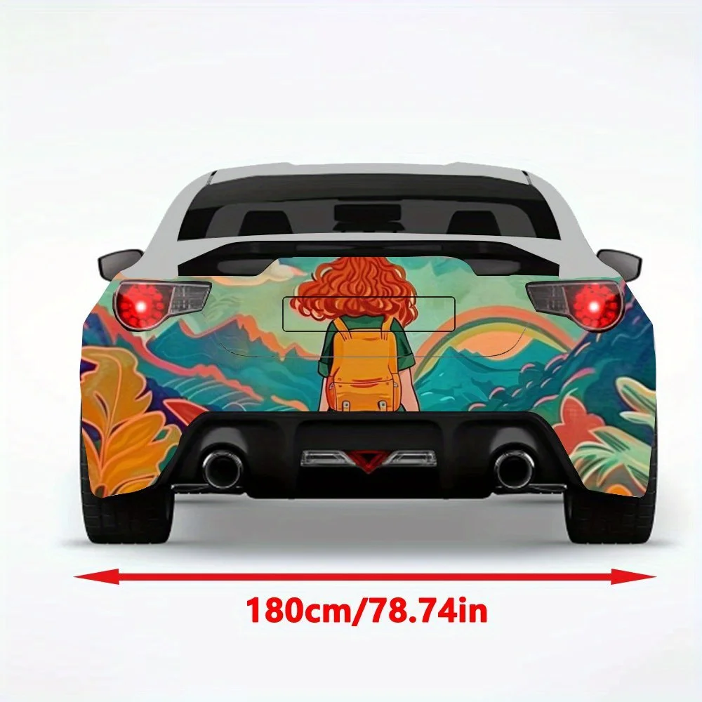 Backpack Girl Adventure Car StickerVinyl Decal for Car Rear, Waterproof Self-Adhesive Vinyl Stickers for Vehicle Tail & Bumper,