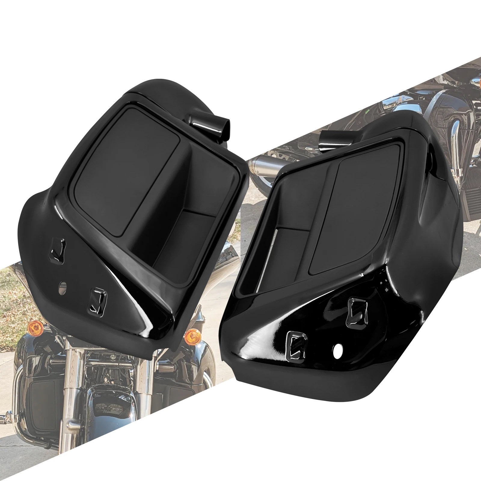 صندوق قفازات الساق باللون الأسود اللامع بفتحات تهوية مناسبة لدراجة Harley للتجول في شارع الإنزلاق FLHX لـ Road Glide FLTRX 14-23 #1