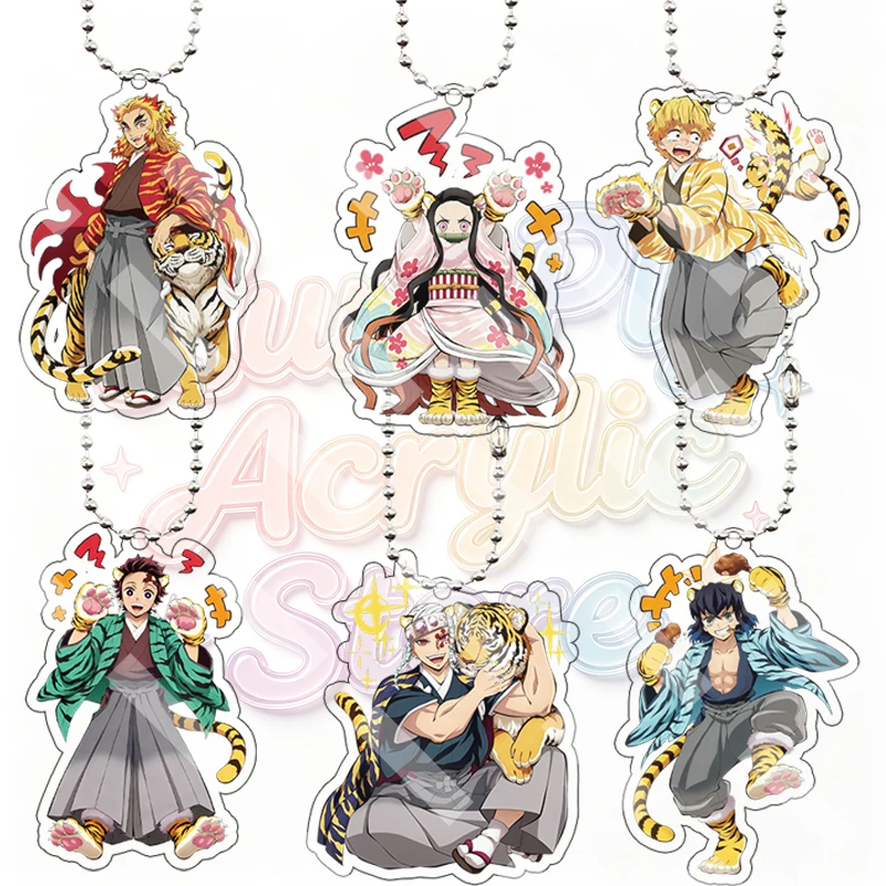 Anime Demon Slayer Acrylic Keychain Q Version Kamado Agatsuma Zenitsu Tanjiro Cartoon Character Transform Tiger Bag Pendant Gift