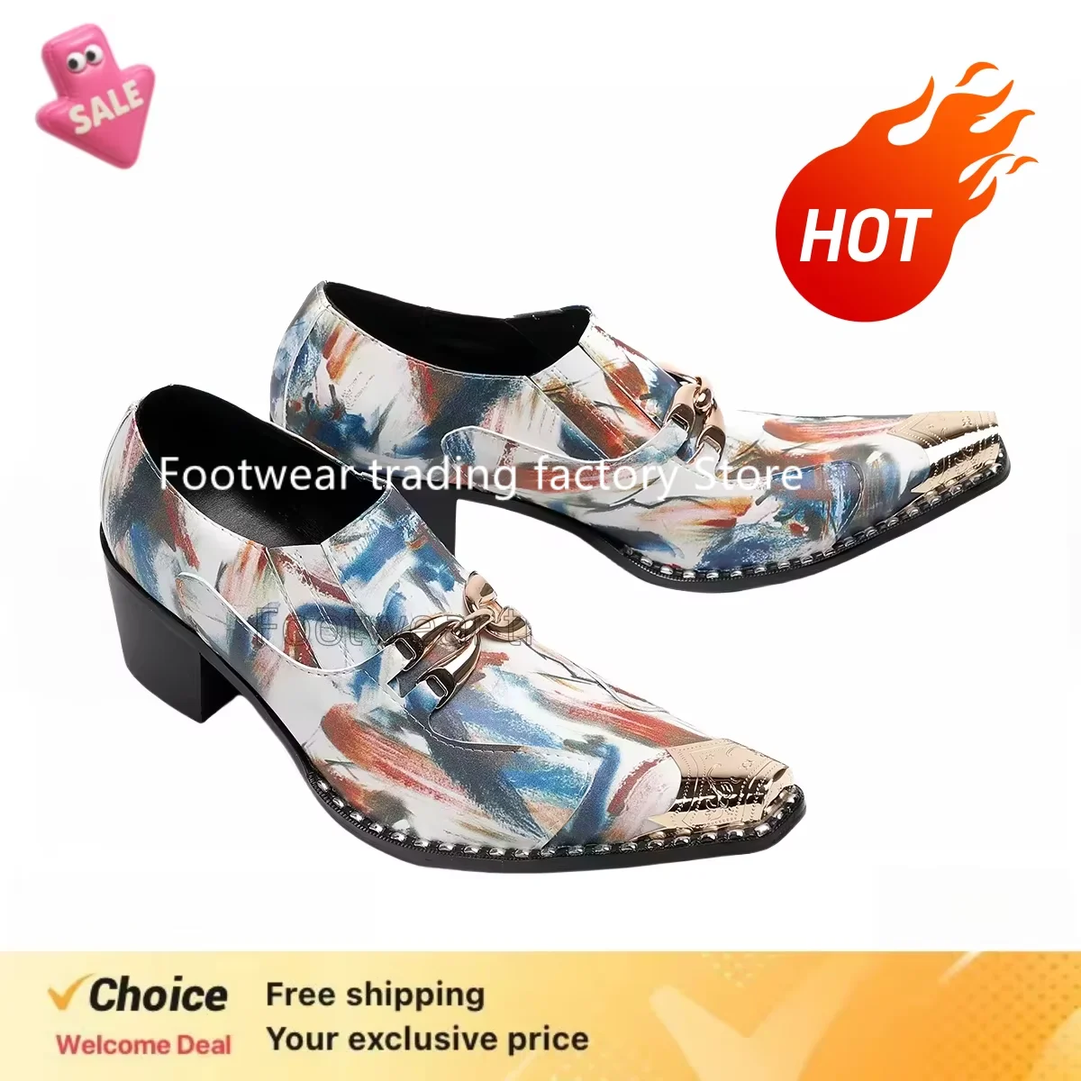 Graffiti Metal Toe Dress Shoes For Men Party Wedding Sapatos Masculinos Stage Oxfords Formal Designer Leather Mocasines Loafers