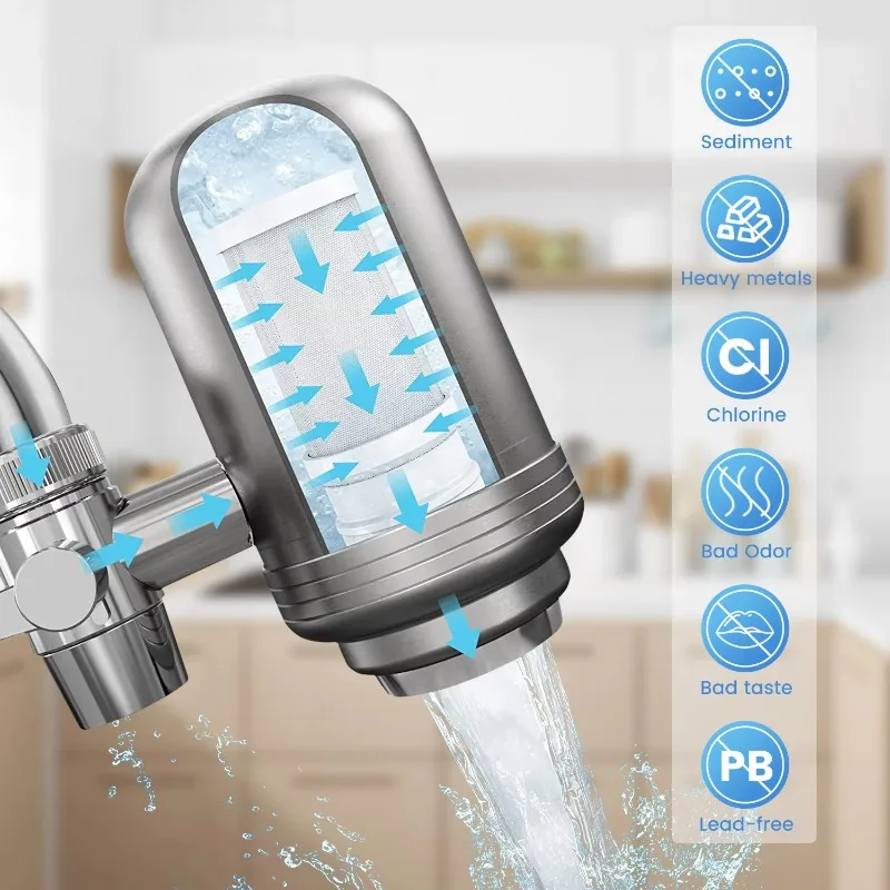 Stainless Steel  Metal Food Grade Detachable Antibacterial Faucet Filter Quick Install for Home and Office filtro agua grifo