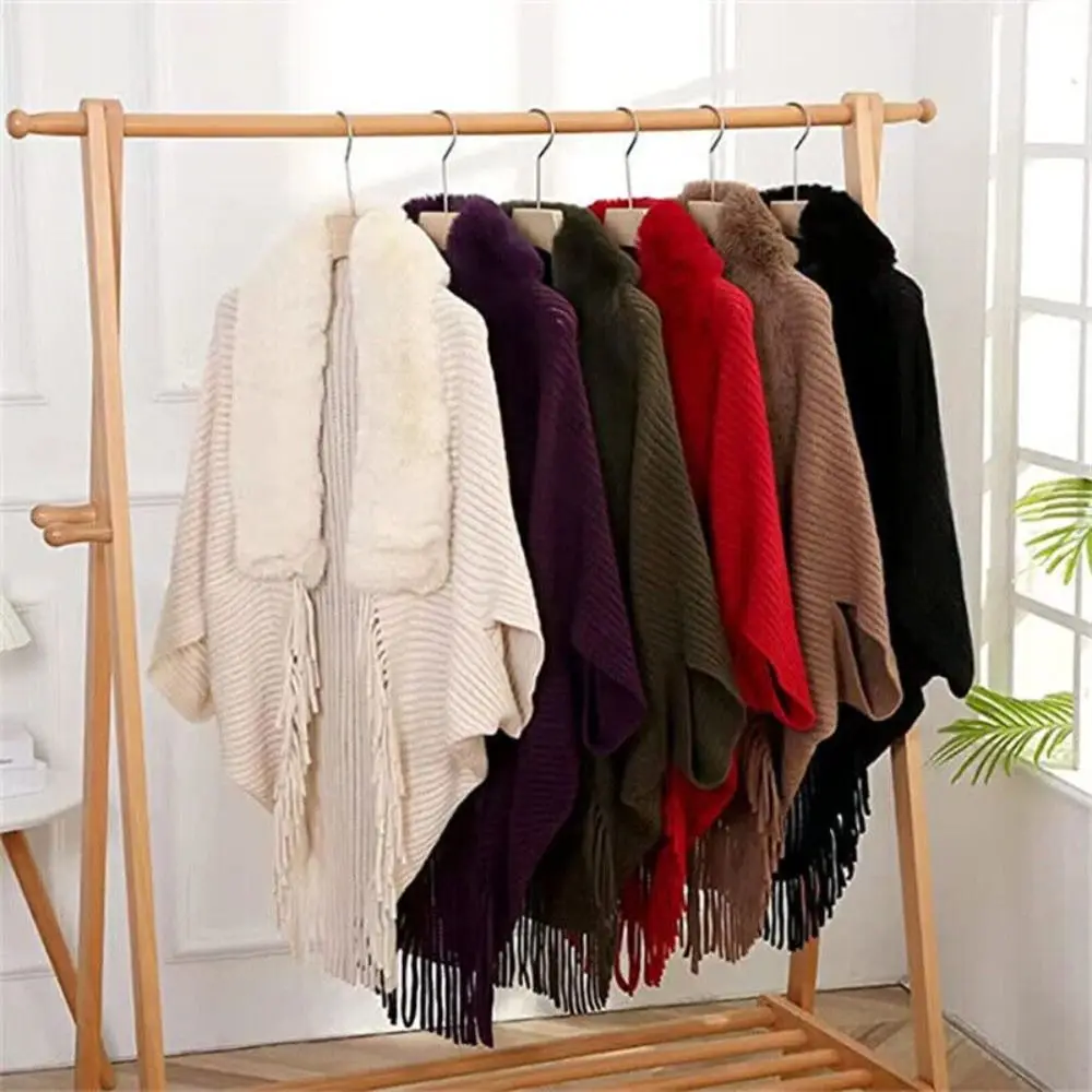 Fashion Evening Dresses Cloak Faux Fur Collar Knitting Shawl Plush Wraps Winter Warm