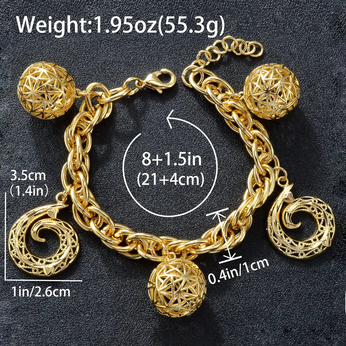 ZEA Dear Jewelry Gold Color Round Ball Charm 18K Gold Plated Link Chain Bracelet For Dubai Wedding Party Gift For Women