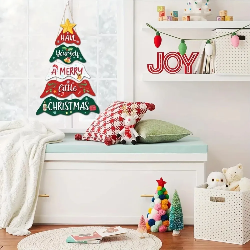 Xmas Tree Decor Tiered Christmas Door Sign Rustic Multi-layered Hanging Welcome Board Durable Eco-friendly Wall Pendant Office
