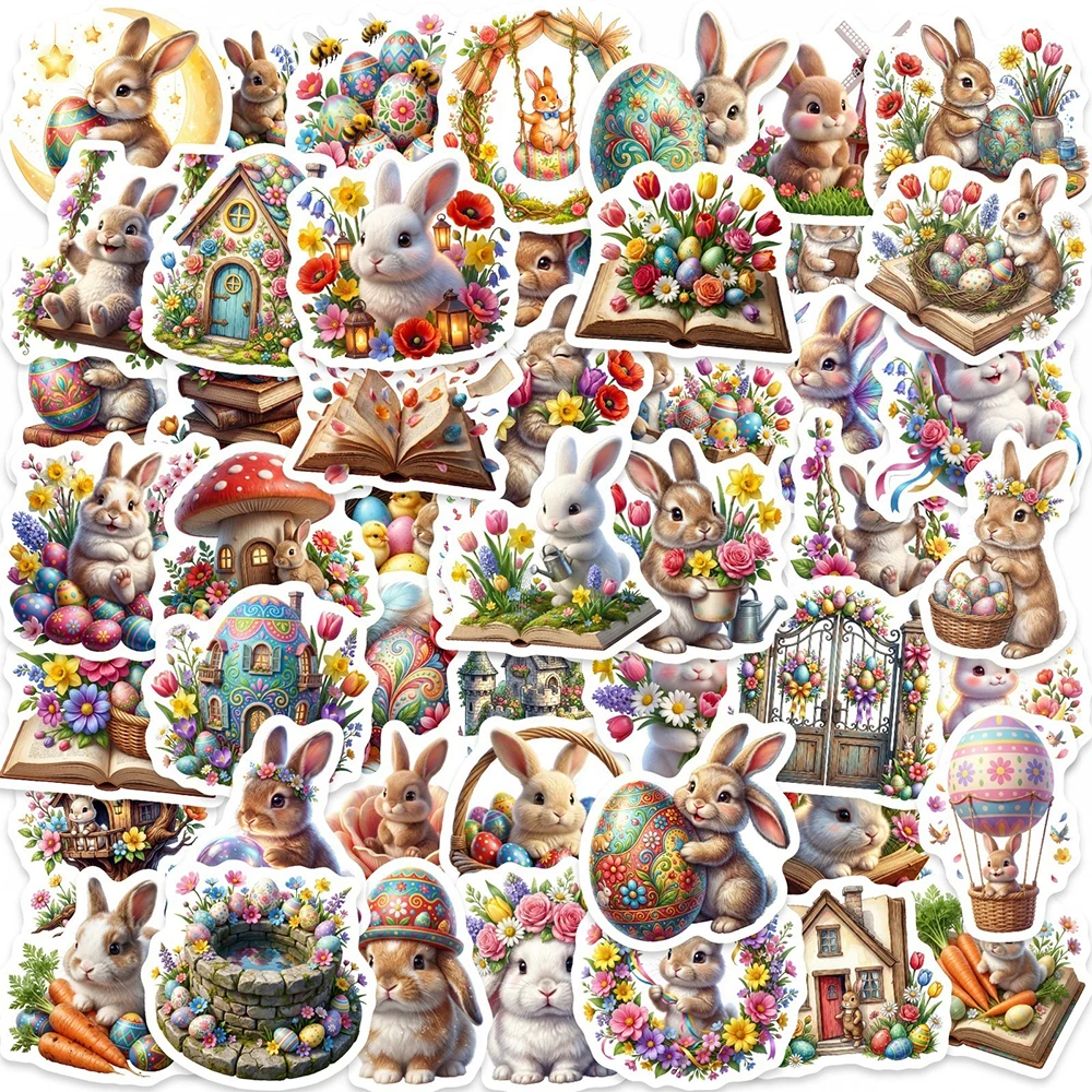 

10/30/50pcs Happy Easter Cute Rabbit Stickers Colorful Egg Cartoon Decals DIY Phone Case Scrapbook Luggage Graffiti Sticker Gift