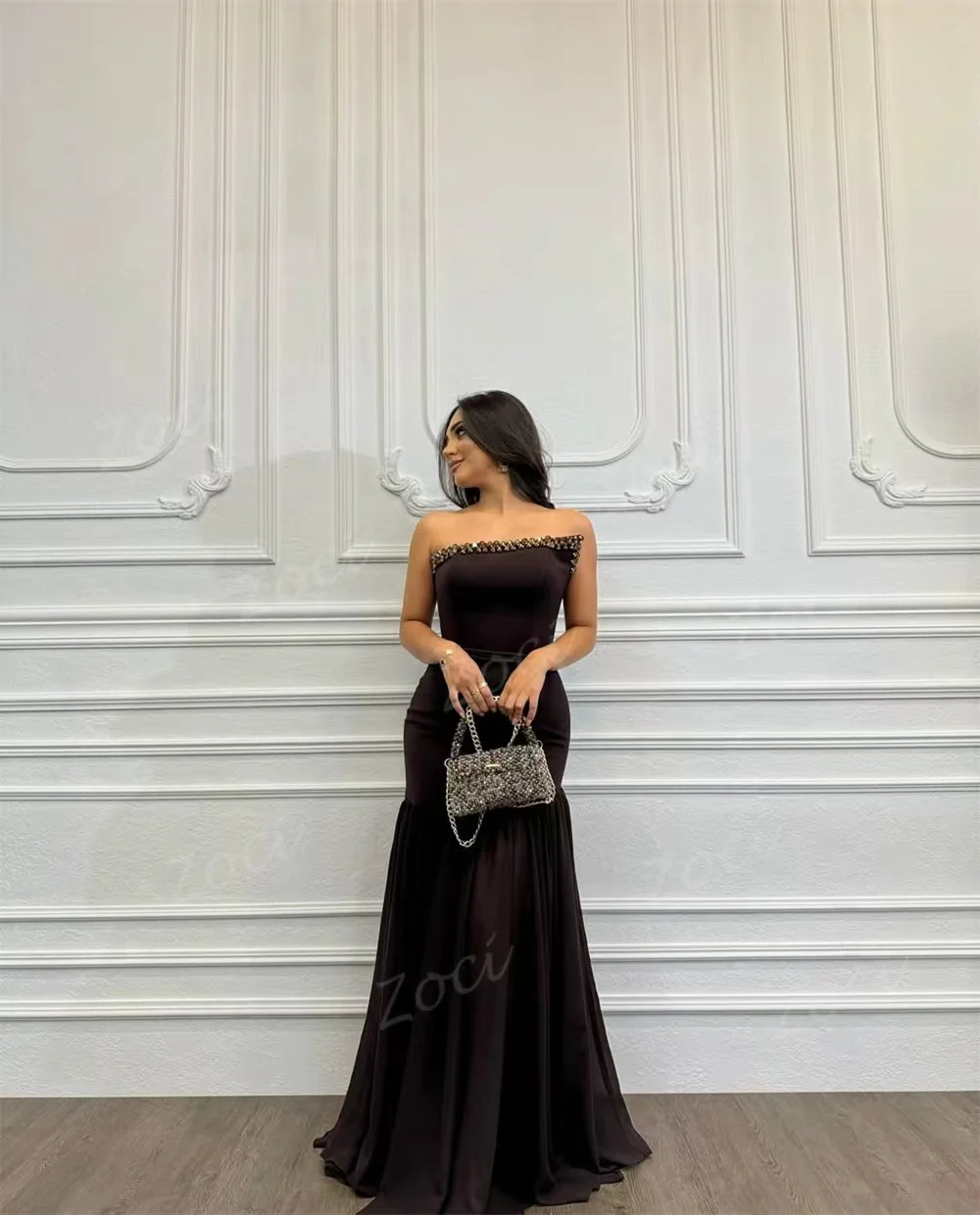 Zoci Bead Saudi Dubai Mermaid Prom Dresses Satin Long Formal Prom Dress Sleeveless Long Vestidos De Fiesta Elegant Customized