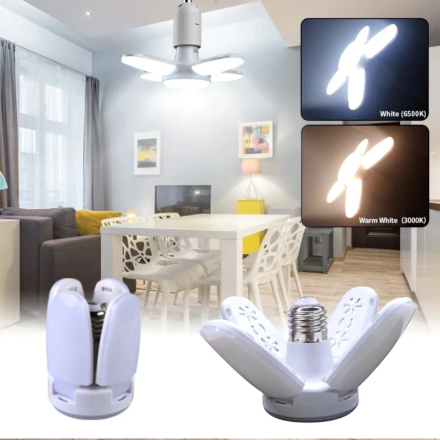 28W Fan Shape LED Bulb E27 LED Lamp Foldable 220V 110V Light Bulbs For Home Living Room Warehouse Garage Ceiling Light