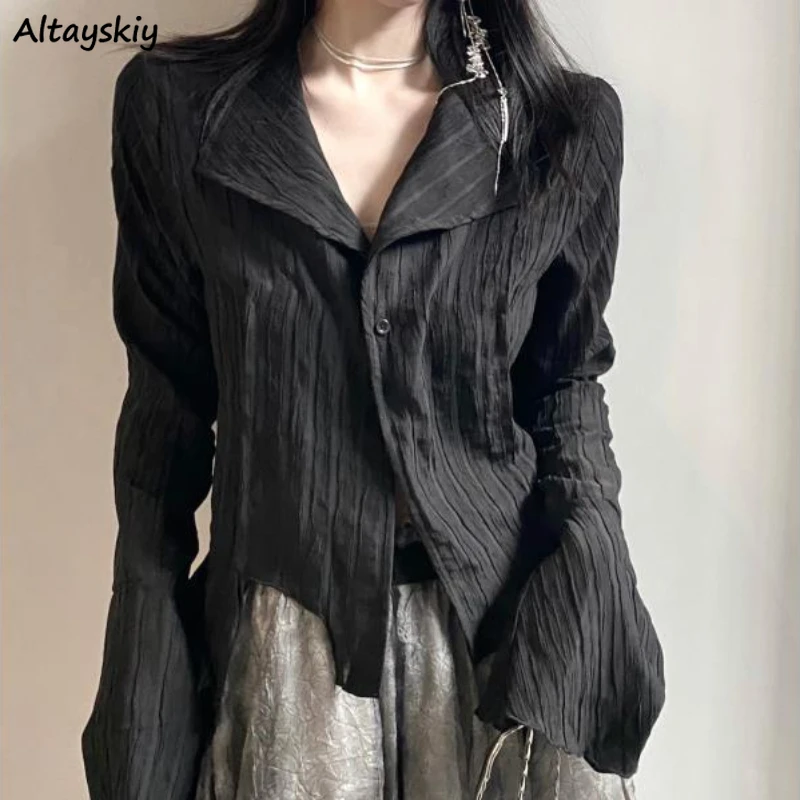 

Cool Girls Black Shirts Women Long Sleeve Casual Ins Y2k Tops Gothic Dark Vintage Crepe Harjauku Design Summer Thin All-match