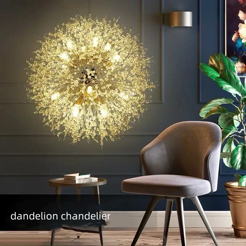 Nordic Dandelion Chandelier Gold / Chrome G9 Lustre Pendant Lights Crystals Hang Chandelier Lighting Bar Suspend Lamp Luminaris