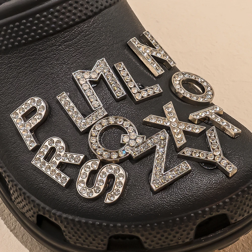1pcs Silvery Letters Luxury Shoe Charms Alphabet Shoe Decorations Pins for Garden Sandals Women Girls Bling Favor Gifts image 5