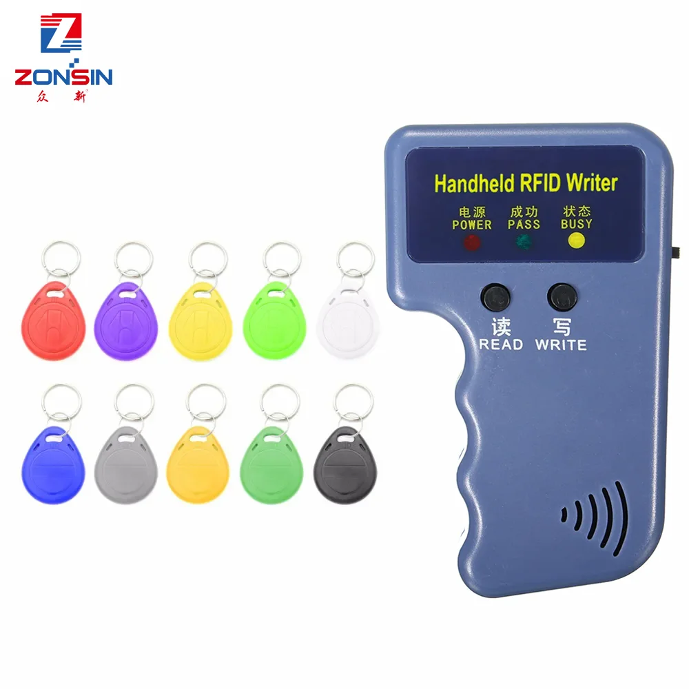 Handheld 125KHz EM4100 RFID Copier Writer Duplicator Programmer Reader + EM4305 T5577 Rewritable ID Keyfobs Tags Card