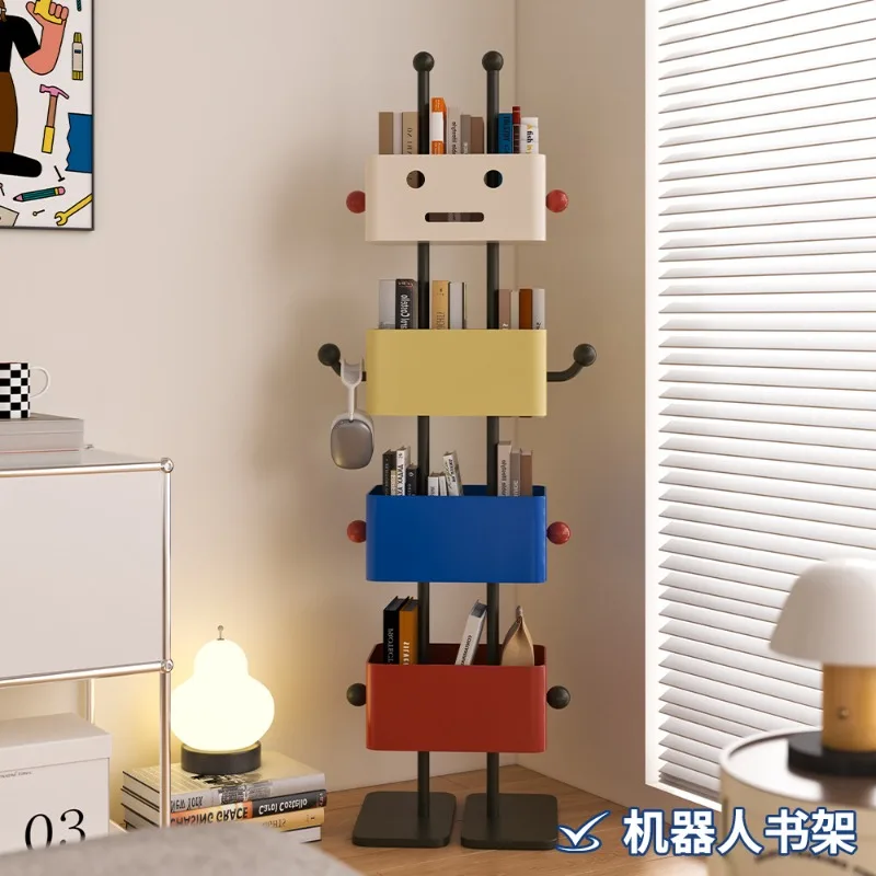 Robot Shape Floor Standing Bookshelf Cartoon Creative Multi‑Tier Storage Rack Bookcase Living Room Bedroom Decor Shelf