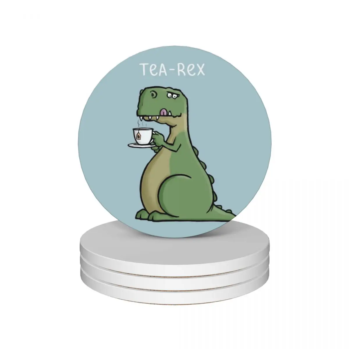 

Tea-Rex - Funny T-Rex Dinosaur Tea Pun Cartoon Illustration Ceramic Coasters (Set of 4) coffee Coasters