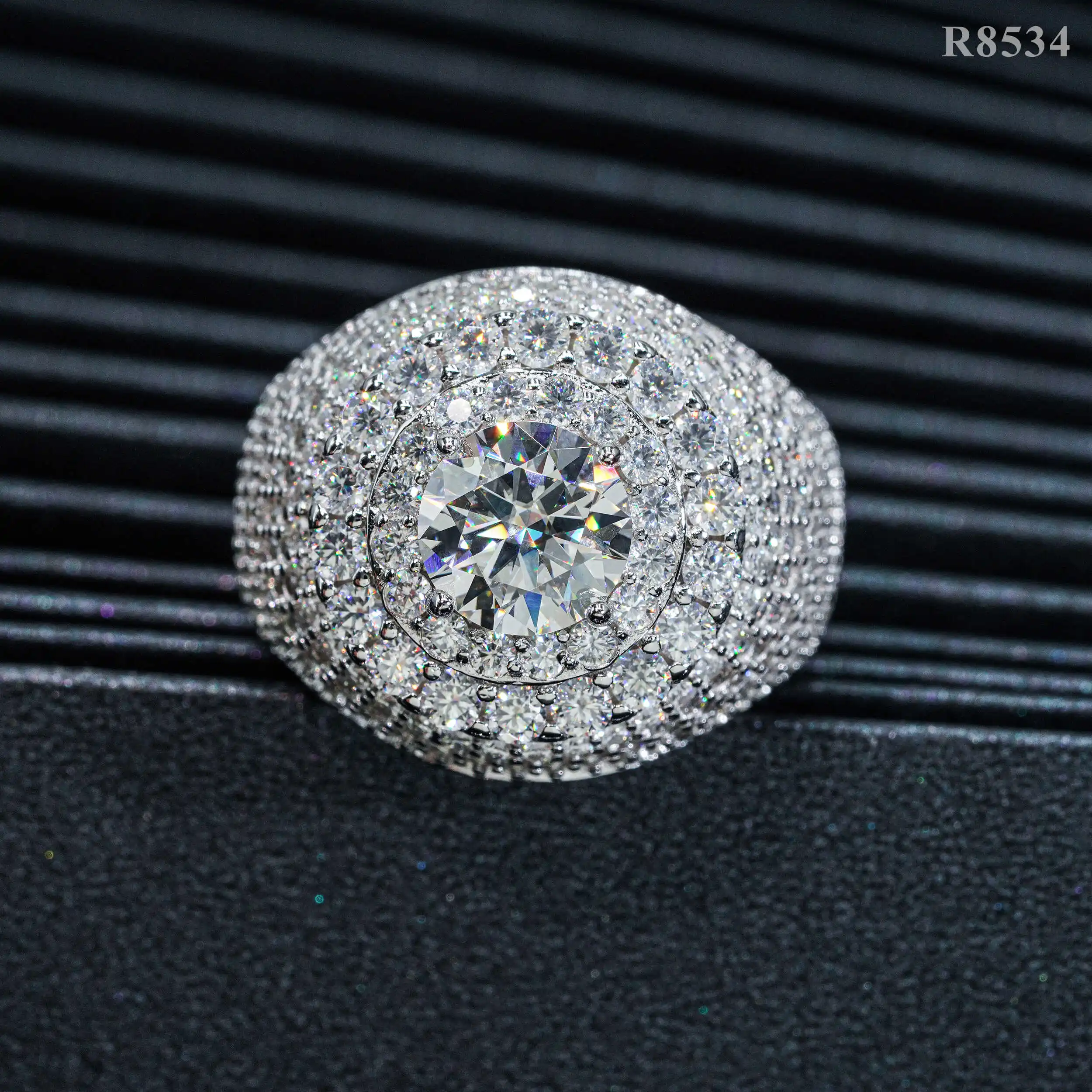 Full inlay D Moissanite Ring VVS1 GRA 925 Sterling Silver White Gold Plated for Man Rock Band Hip Hop Rings Jewelry R8534