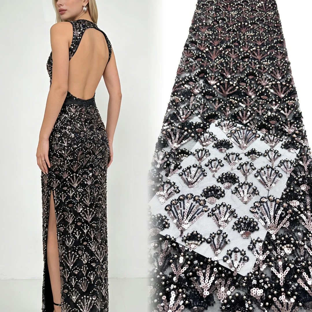 

Французское кружево 2026: высококачественная африканская ткань с вышивкой бисером и пайетками, нигерийский тюль, 5 ярдов для пошива праздничных платьев