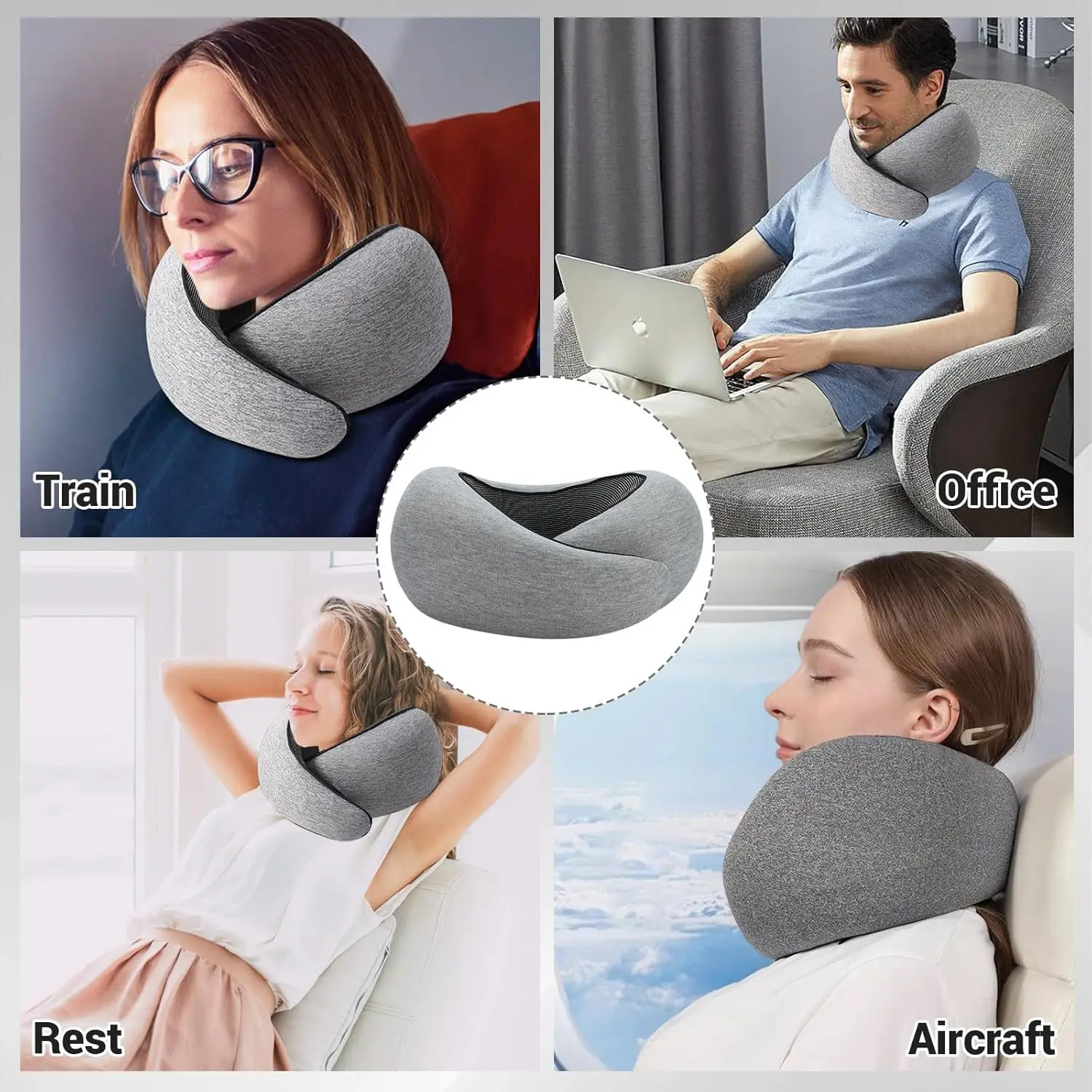 Portable Adjustable U-Shaped Neck Pillow Soft Snail Style Support for Travel Airplane Car Office Noon Nap