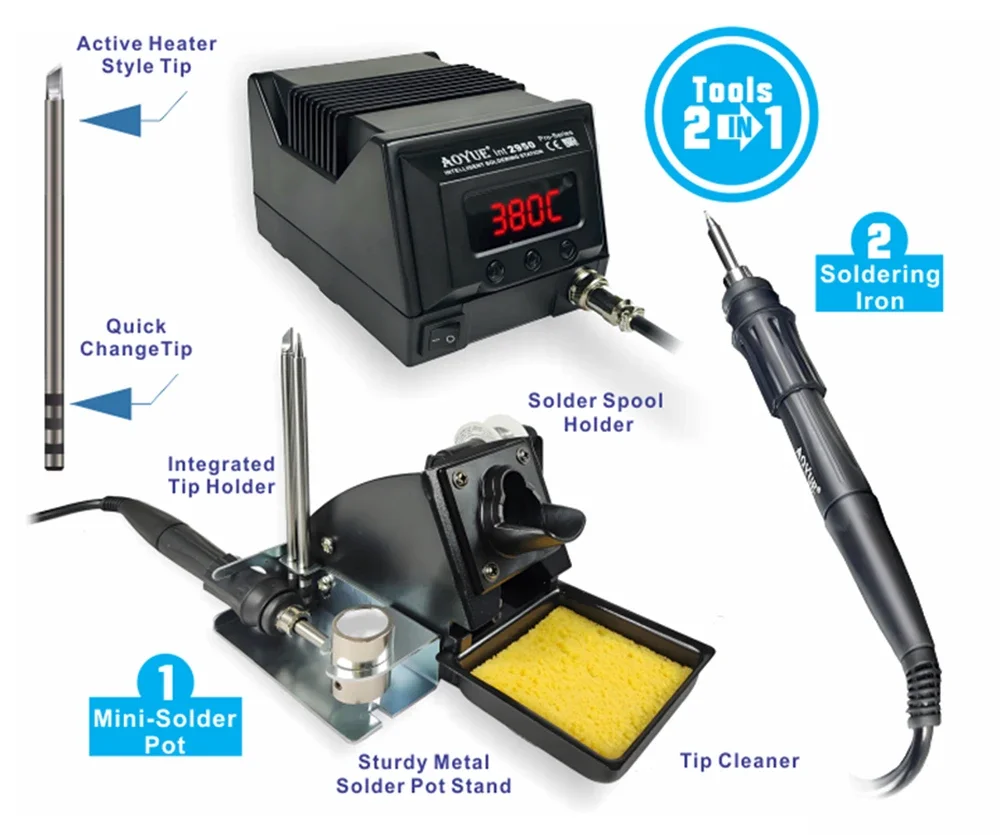 2026 جديد Aoyue 2950 محطة لحام اثنين في واحد نظام دمج مايكرو لحام وعاء لحام وظائف أدوات لحام