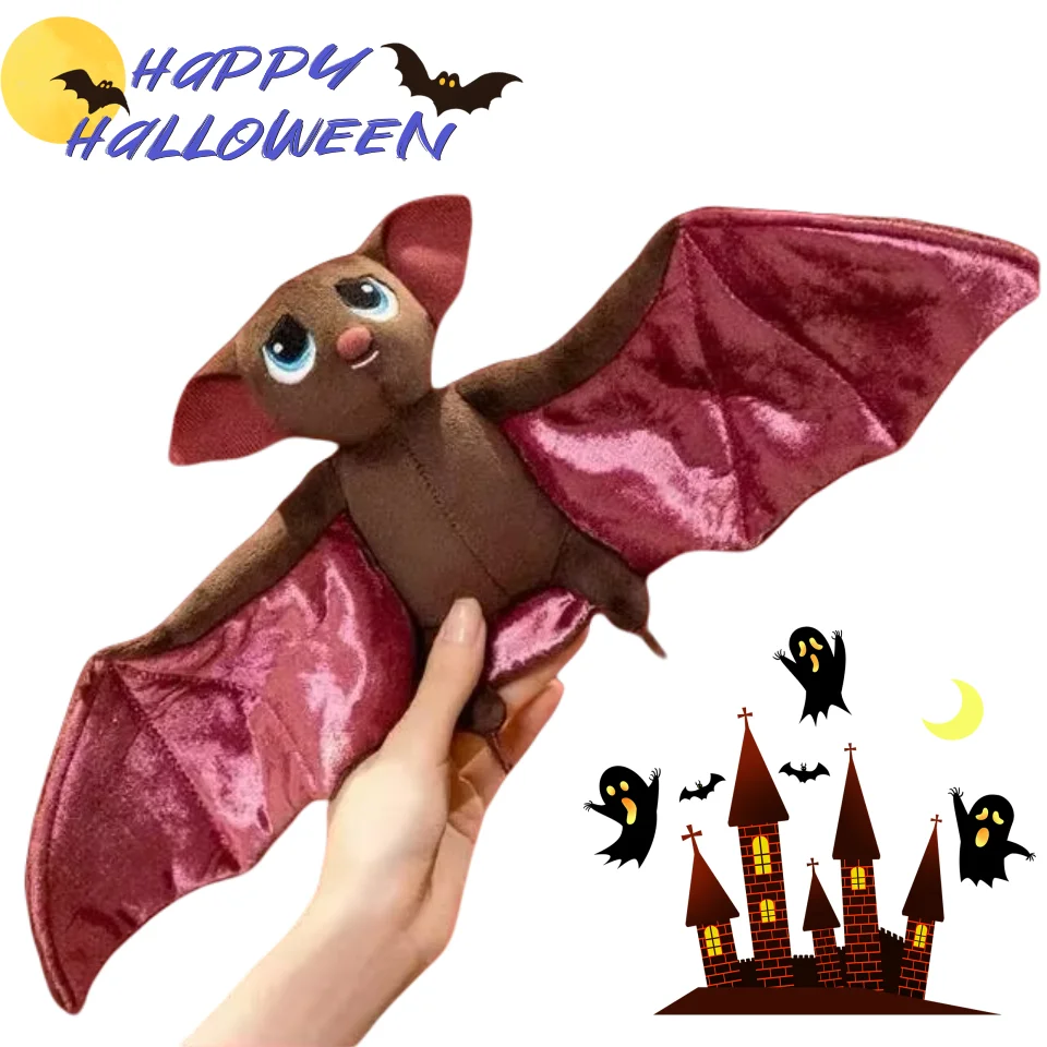 

Non-Scary Cute Bat Plush Toy 17cm Soft Huggable Stuffed Animal w/ Big Blue Eyes Wine Wings Unique Gift for Kids Halloween Decor