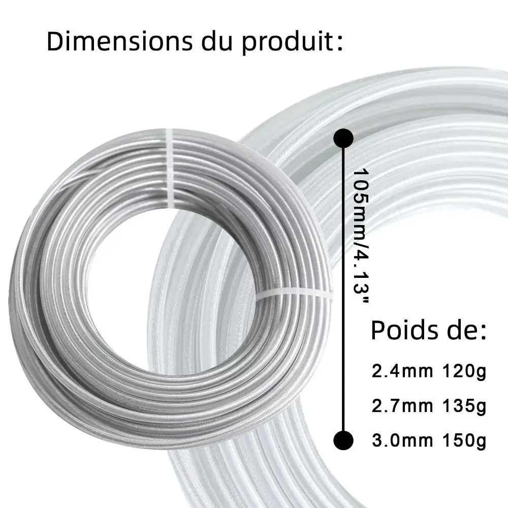 5m/10m/15m*2mm/2.4mm/2.7mm/3mm/3.3mm Grass Trimmer Line Round Shape Braided Texture Trimmer Cord Nylon and Steel Wire