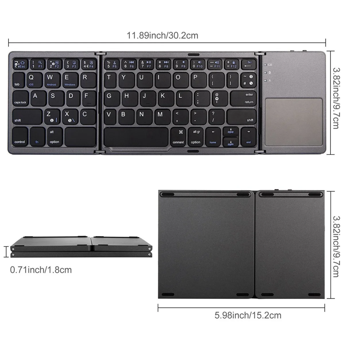 Mini Tri-Fold Wireless Bluetooth Keyboard Portable Universal Keyboard Mouse Touch Keyboard for IOS Android Windows