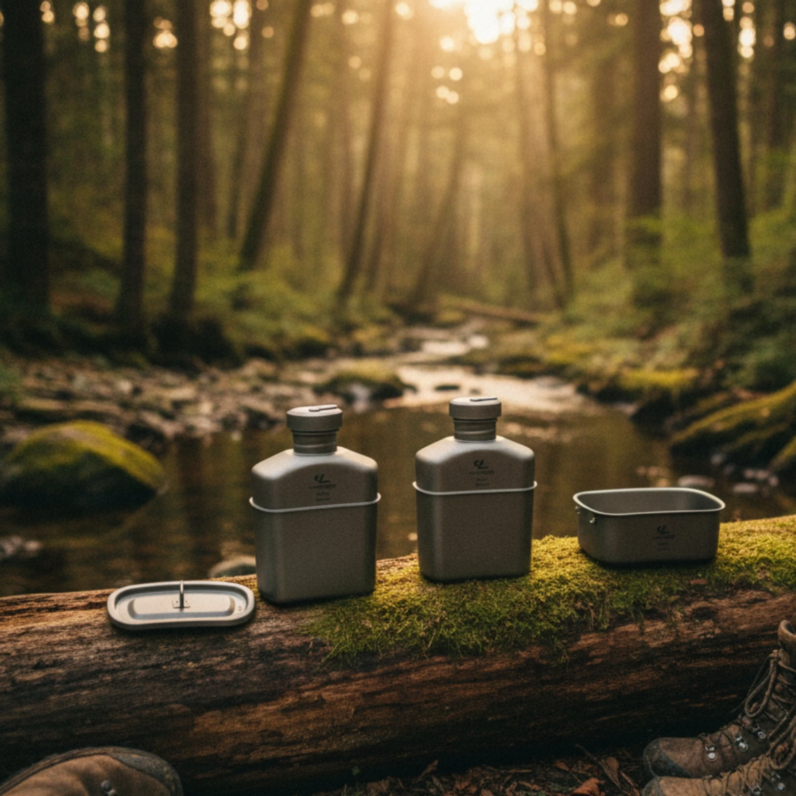 3 Pieces Titanium Bottle and Container Set Matte Water Bottle with Food Containers Water Container Mess Kit Lightweight