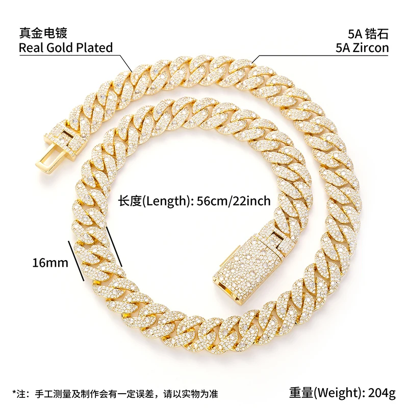 Hip Hop 5A+ CZ Stone Pave Bling Ice Out 16mm wide Round Bubble Cuban Miami Link Chain Necklace for Men Rapper Jewelry Rose Color