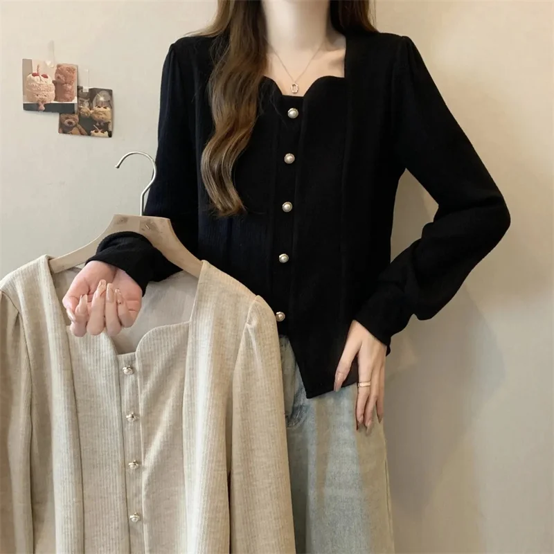 フランス女性プレミアムカジュアルブラウス春秋女性無地シャツコートレディースファッション大きいサイズ4XLボトムシャツトップス