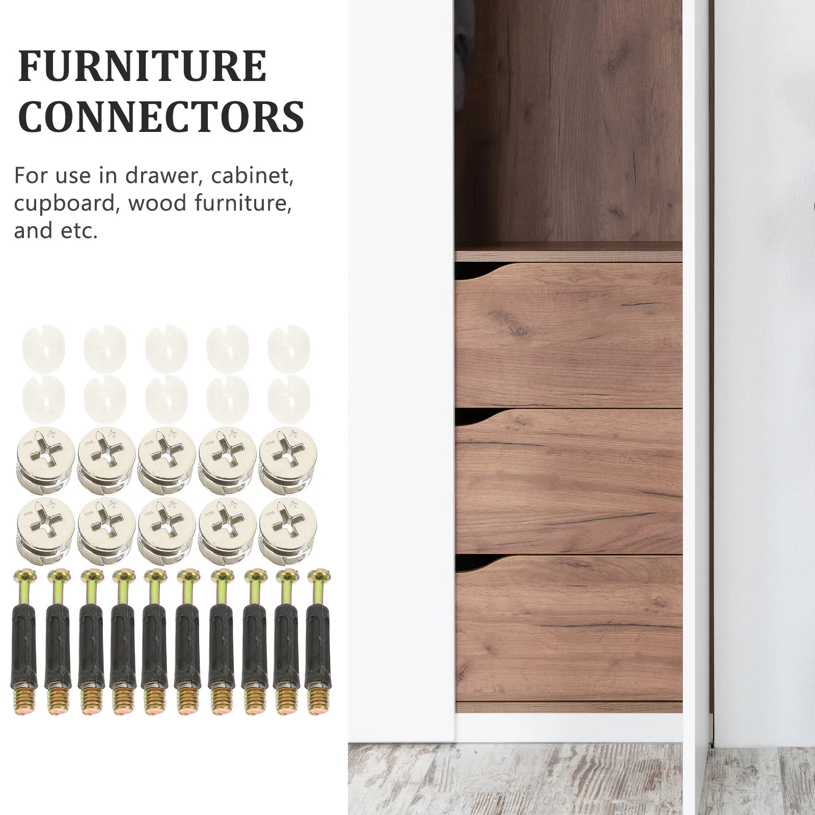 

10Sets Furniture Connectors Cam Fittings Tensile Resistant Thread Wood Furniture Drawer Cabinet Cupboard Pre-Inserted Nuts