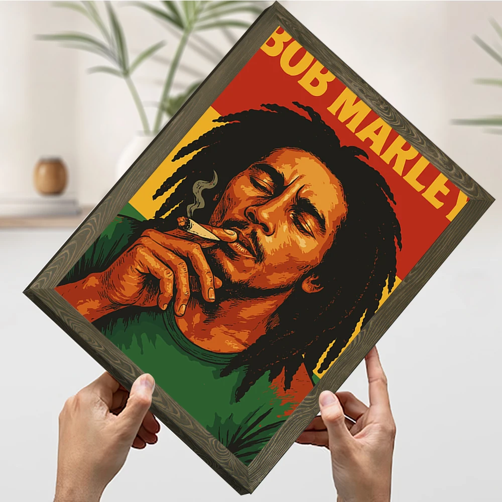 Bob Marley Portret Met Rasta Kleuren Afdrukken Poster Foto Muur Canvas Schilderij voor Badkamer Decor Kamer Decoratie Thuis