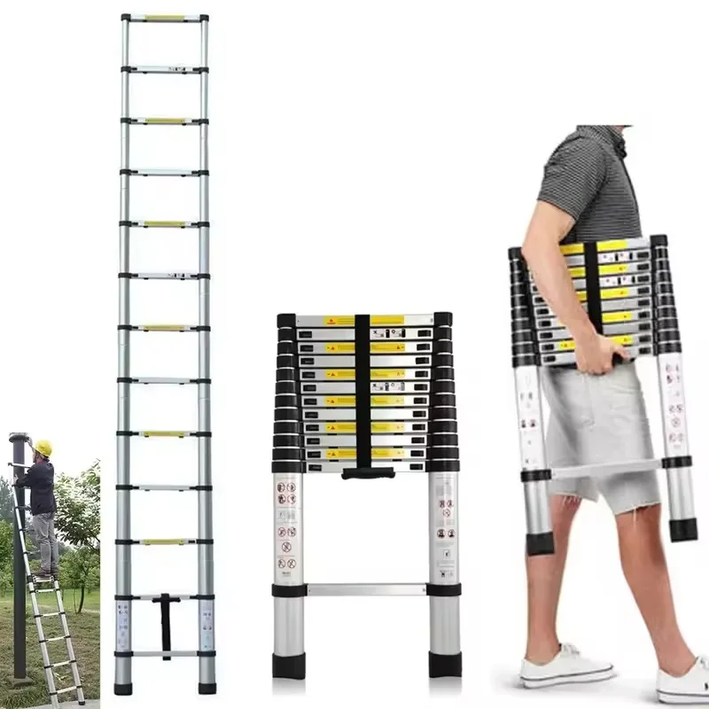 4.59-12.47FT Aluminum Telescoping Ladder Folding Portable Loft Extension Ladder Capacity Max Load 150kg/330lb Light-Weight