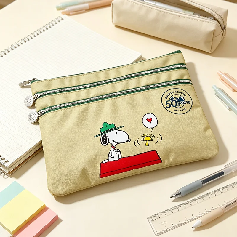 Cute Snoopy Multi Layer Paper Certificate Organizer Clutch File Pouch Document Storage Bag Office School Daily Souvenir Gifts