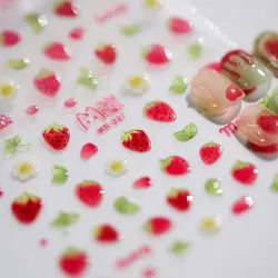 1pcs 5D Kawaii Jelly Strawberry Cartoon Slider Adheisve Nail Art Stickers Embossed Nail Stickers DIY Manicure Decorations Decals