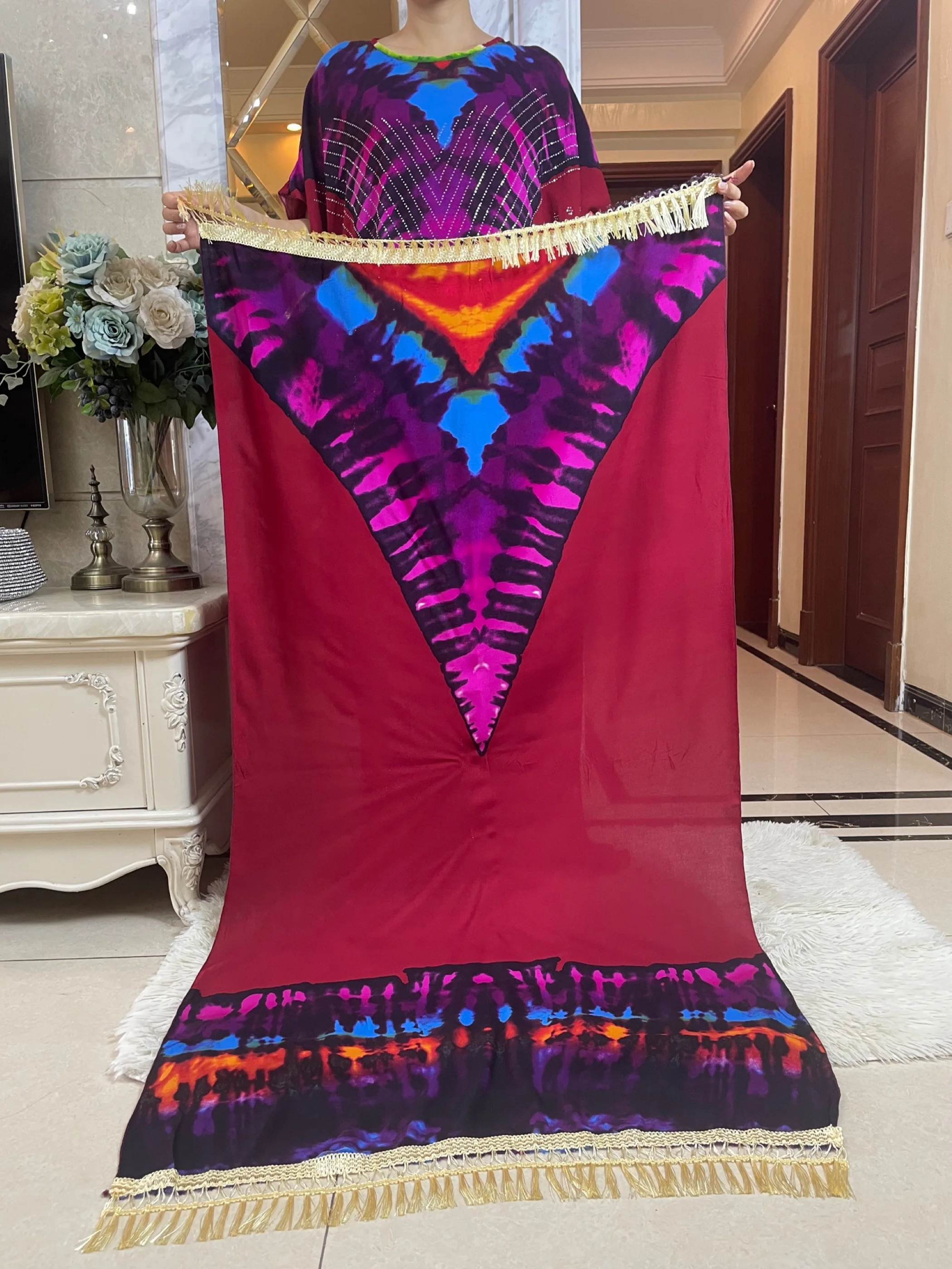 New Hot Selling Short Sleeve African Dress With Big Scarf Floral Print Long Cotton Lady Elegant Summer Maxi Casual Loose Abaya