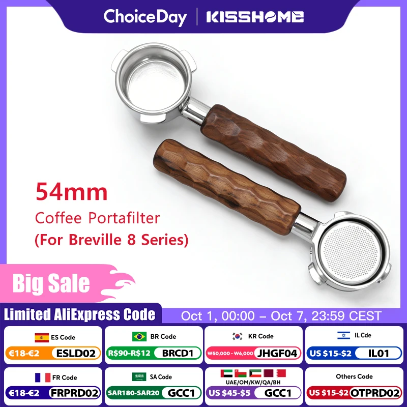 Coffee Bottomless Portafilter Double Spout 54mm Breville 8 Series Espresso Machine Accessories Walnut Wood Handle Barista Tools