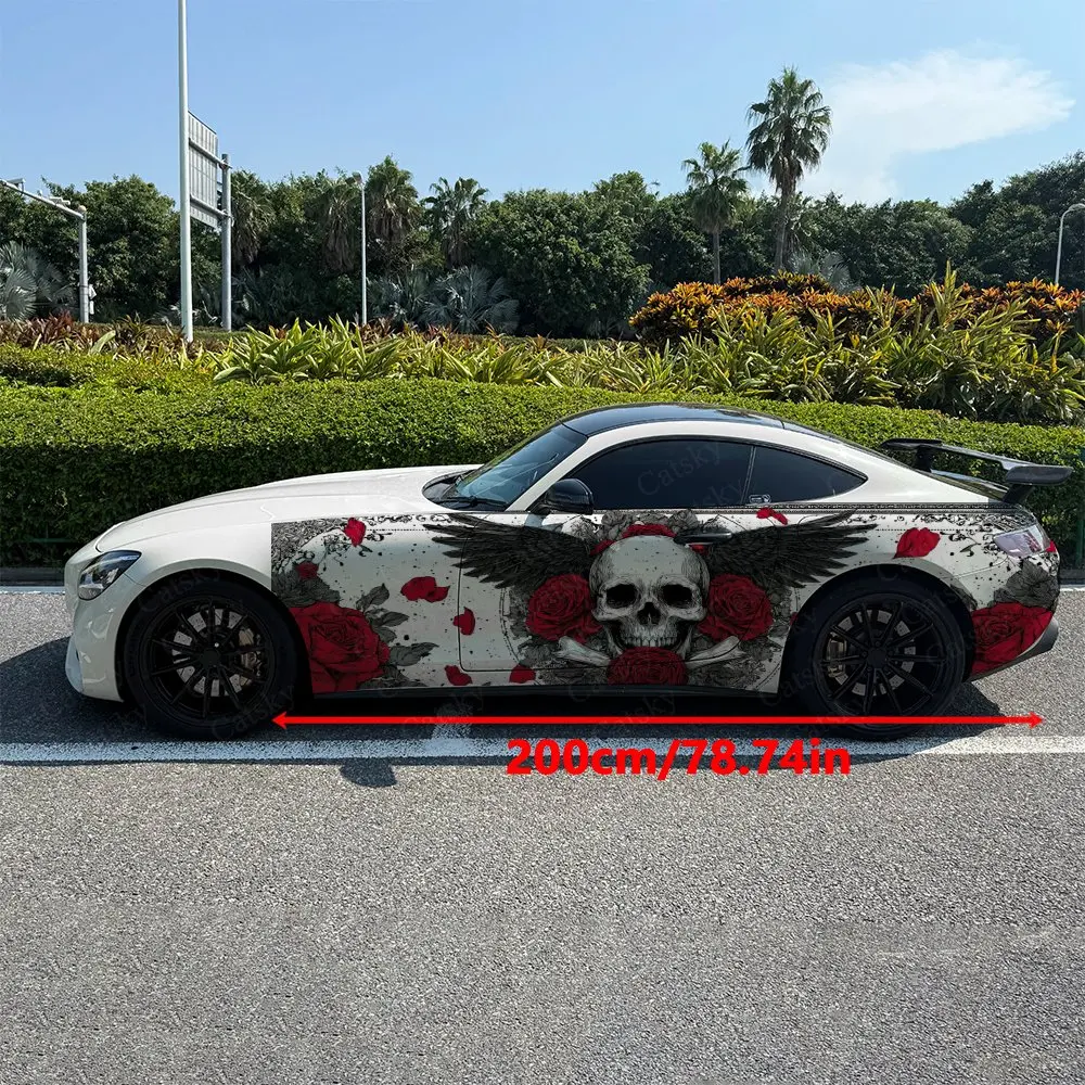 2pcs Black Wings & Ink Splatter Car Side Wraps, Self-Adhesive PVC Waterproof & Scratch-Resistant Stickers, Car Accessory Gift
