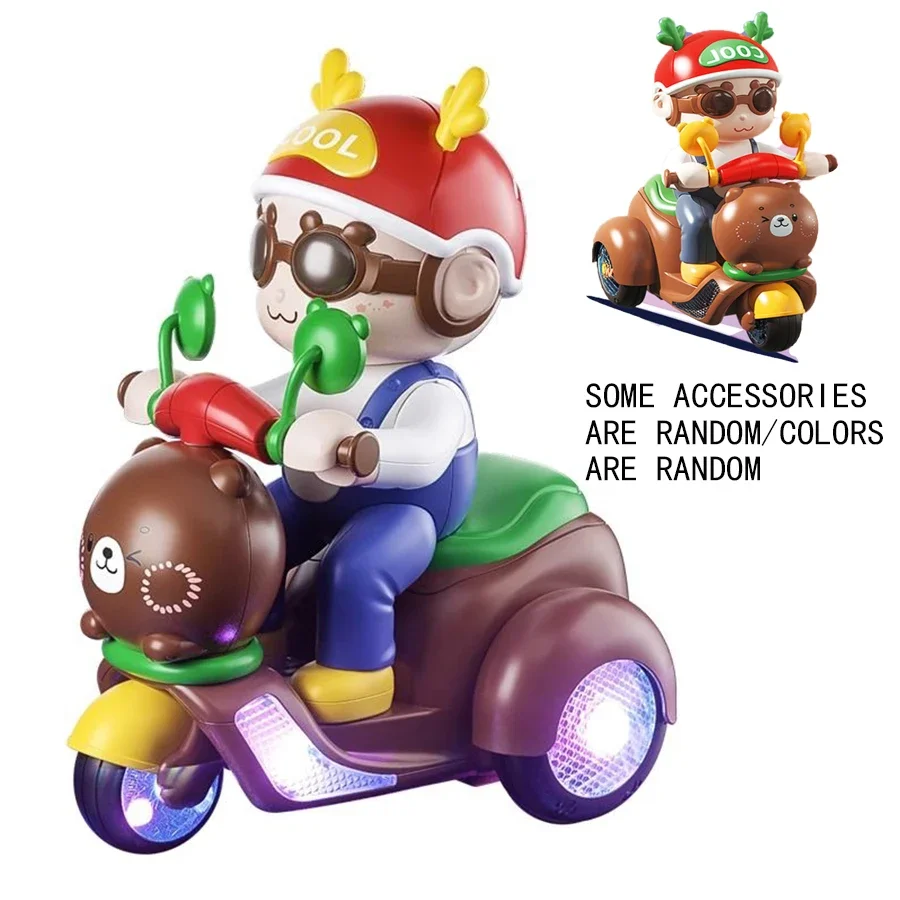 Stunt Rotating Motorcycle Toys Cute Cartoon Children's Christmas Bear Electric Shape with Light Music Boys and Girls Christmas