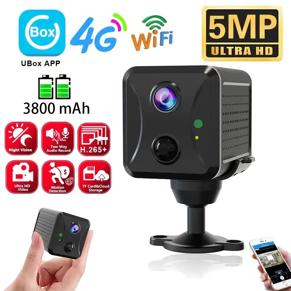 Ubox 미니 보안 카메라 SIM 카드 또는 와이파이 울트라 HD 감시 카메라, 저전력 음성 인터콤 CCTV 카메라, 3800 mAh 배터리, 4G 