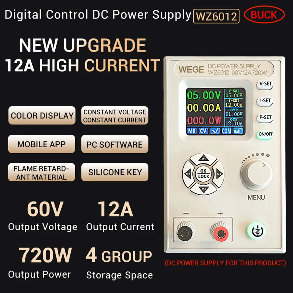 WZ6012 Adjustable 60V 12A CNC DC Step-down Charging Module Constant Voltage Current Buck Converter Power Supply WIFI LCD Ammeter