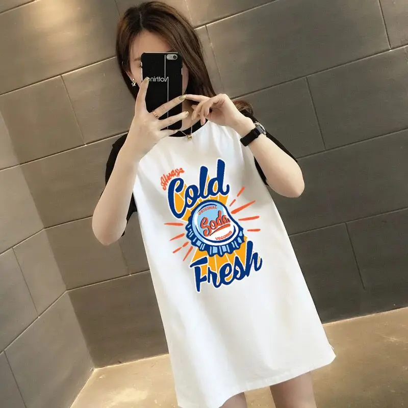 

Women Summer Fashion Printing Trend Simplicity O-neck Short Sleeve Tshirt Women Clothes Casual All-match Loose Mid Length Top