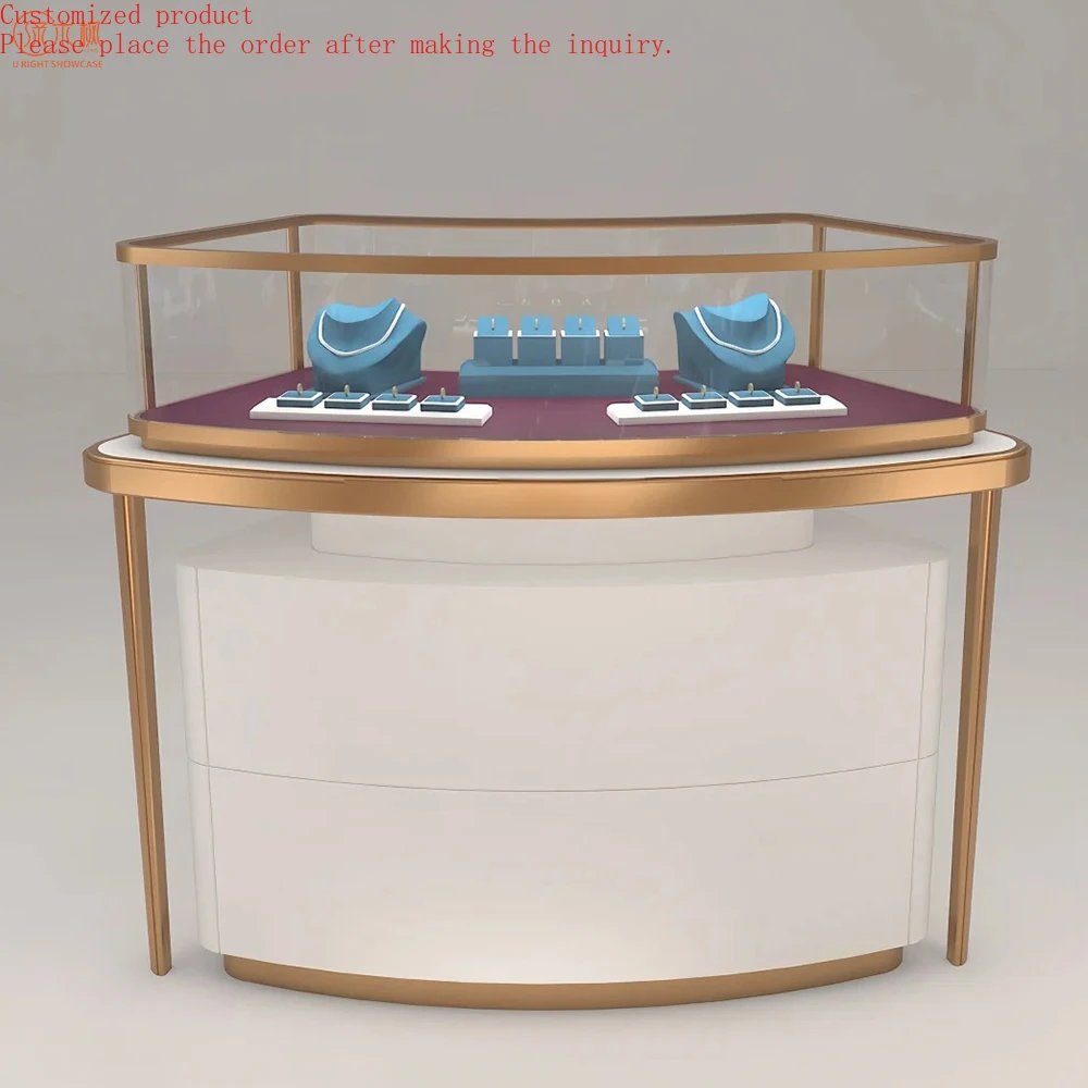 

High Quality Gold Jewellery Shop Interior Design Custom Titanium Jewelry Glass Showcase Factory Bulk Direct Sales