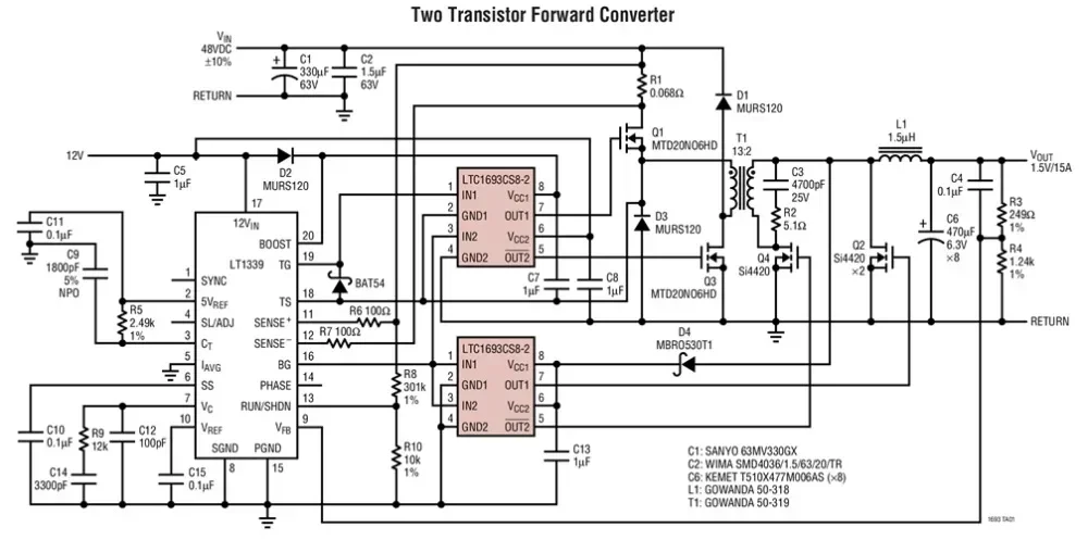 LTC1693-1IS8 LTC1693-2IS8 LTC1693-3CMS8 LTC1693-4CS8 LTC1693 - برامج تشغيل MOSFET أحادية/مزدوجة N عالية السرعة